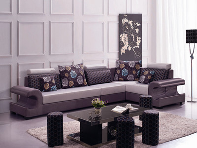 探尋時尚與舒適的完美結合 佛山順德旺府家具紫色布藝組合沙發詳解